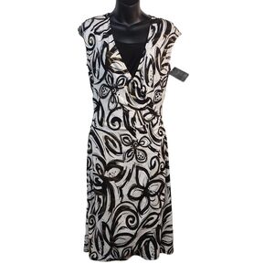 Jolibel Women's Black White Gold Stretch Wrapped Dress Size 10 NWT
